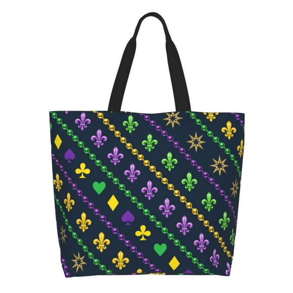 Wukai Mardi Gras Strings of Beads Print Reusable Grocery Bag Shopping Bags Shopping Handle Bag Suitable for Outdoor Convenient Daily Bag