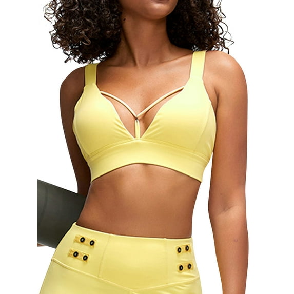 WLJ Women Solid Color Metal Buckle Wide Shoulder Straps Sports Yoga Bras