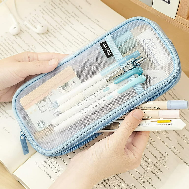 Grid Mesh Pen Pencil Case With Zipper Clear Makeup Pouch Cosmetics Bag  Multifunction Pencil Pouch