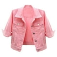 thumbnail image 1 of Ocealan Veste en Denim Décontractée pour Femme à Manches Courtes, Manteau en Jean Boutonné, Vêtement d'Extérieur avec Poche, Tenue Quotidienne, Rose G, 1 of 7