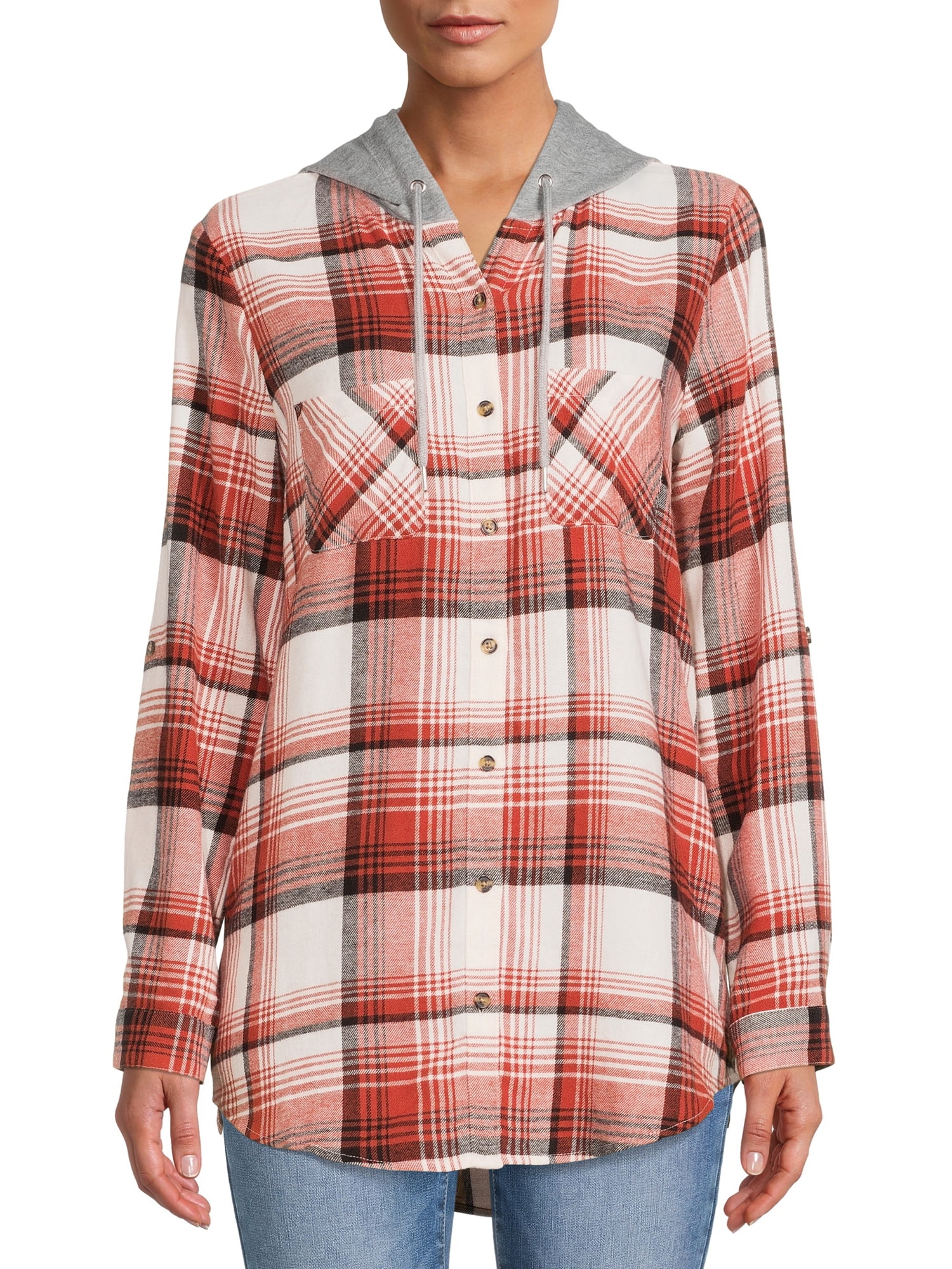 hooded checked flannel shirt
