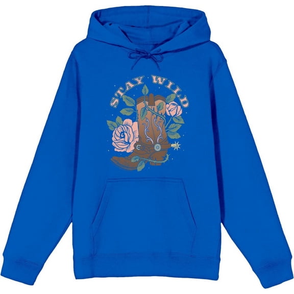 Vintage Country Stay Wild Adult Blue Long Sleeve Hoodie-Medium
