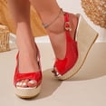 thumbnail image 5 of Miluxas Womens Evening Slingback Buckle Platform Peep Toe Wedge High Heel Pumps Shoes Red 9(42), 5 of 9