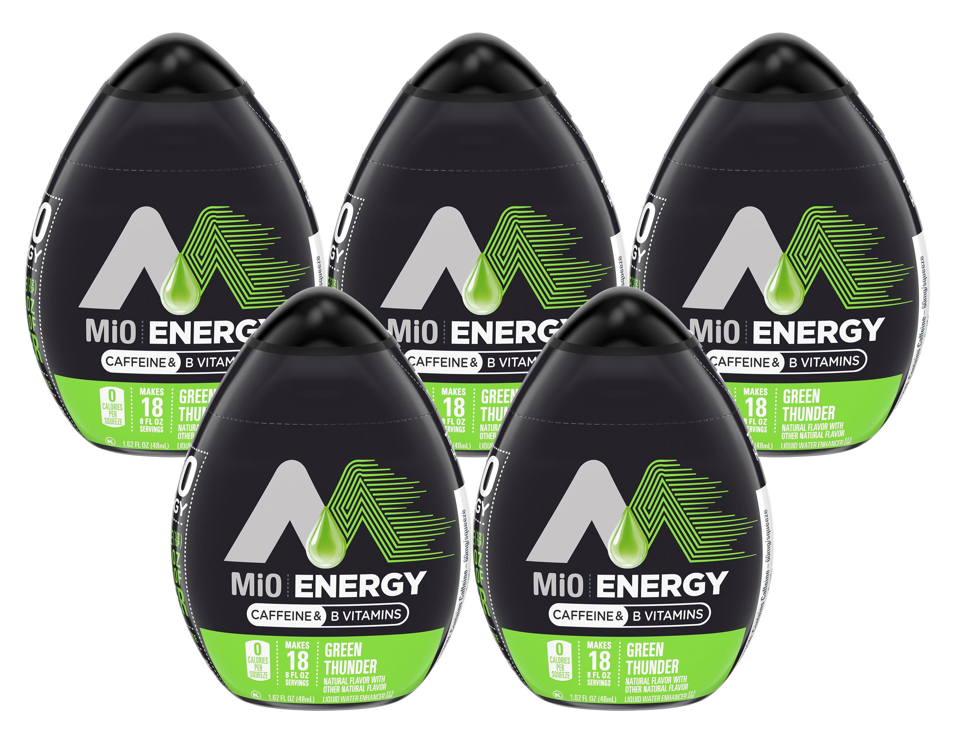 MiO Energy Green Thunder Liquid Water Enhancer, Caffeinated, 1.62 fl oz Bottle (Pack-5)