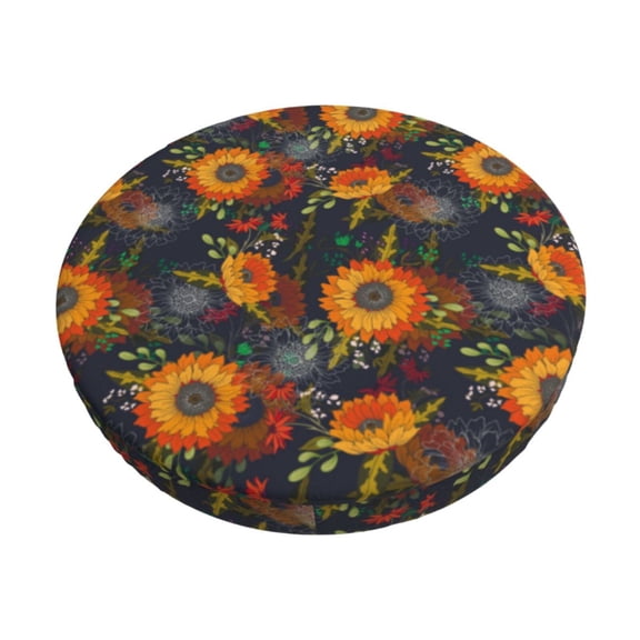 Kdxio Sunflowers Print Stool Covers Round,Stretch Round Bar Stool Covers Washable Bar Stool Cushion Slipcover for 12-15 Inch Chair