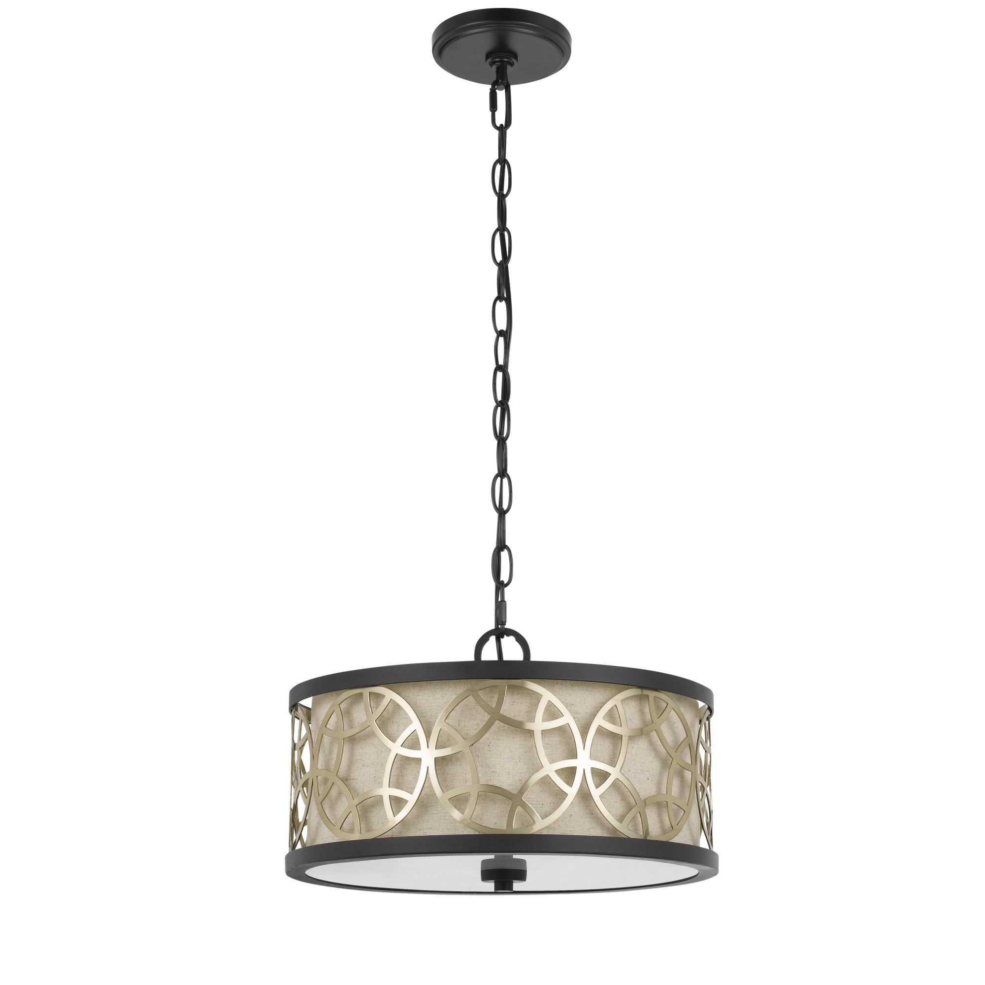 Cylindrical Drum Pendant Chandelier with Lattice Design, Black and