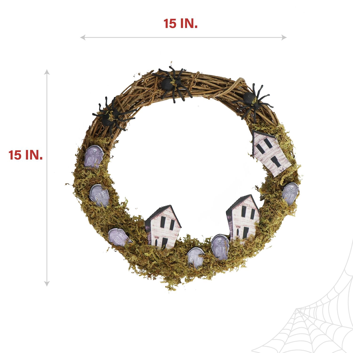 Haunted Hill Farm 15 in Natural Wreath with Tombstones and Houses, HHWRTHTOMB-0BR