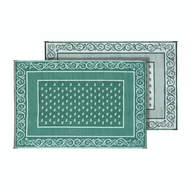 Faulkner Patio Mat 48705 Vineyard Design; 20 Foot Length x 8 Foot Width; Green; Polypropylene; Reversible Fabric; Mold And Mildew Resistant; Without Grommets/Storage Bag; With Corner Tie-Downs