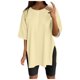 thumbnail image 1 of Camiseta deportiva oversize de manga corta para mujer: corte holgado, aberturas laterales, tejido mixto, top informal para todas las estaciones, tallas US/UK/EU S-XXL, 1 of 4