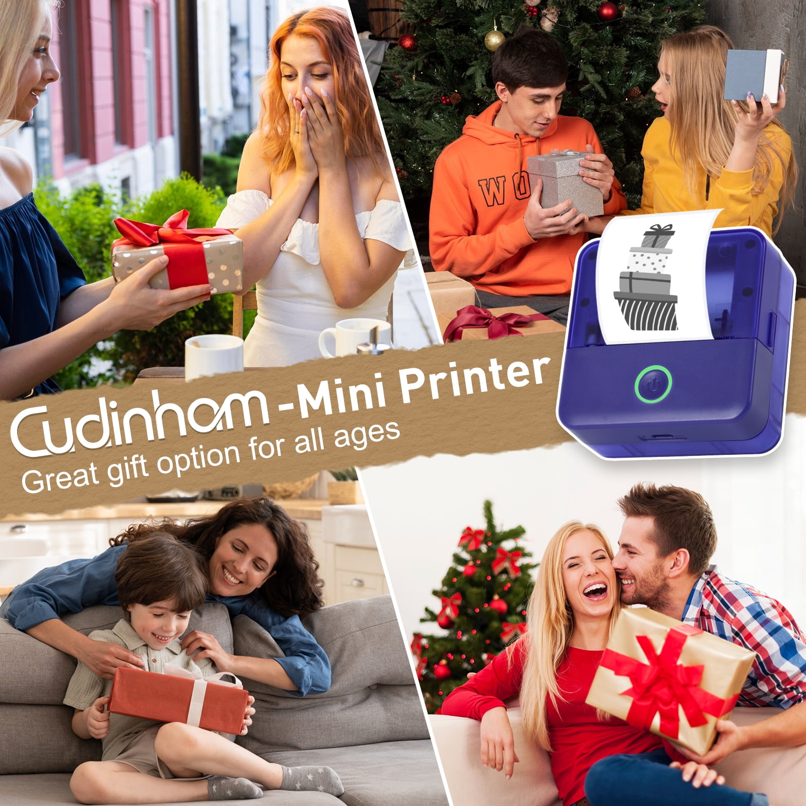 SLOK Print Pods Mini Printer with 10 Rolls Printing Paper, Thermal Inkless Sticker Maker for Notes and DIY, Compatible with iOS & Android, Purple