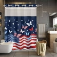 thumbnail image 2 of No Hook Shower Curtain with Snap in Liner, Independence Day USA Flag Waterproof Fabric Bathroom Curtain Mesh Top Window, Stars Blue Red Butterfly Shower Curtains 48x72in, 2 of 9