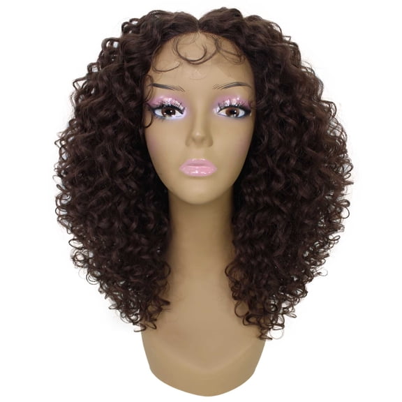 LUXLUXE Precious Curly Curly 17 in Long Lace Front Wig, Heat Resistant Fibers ,Medium Brown