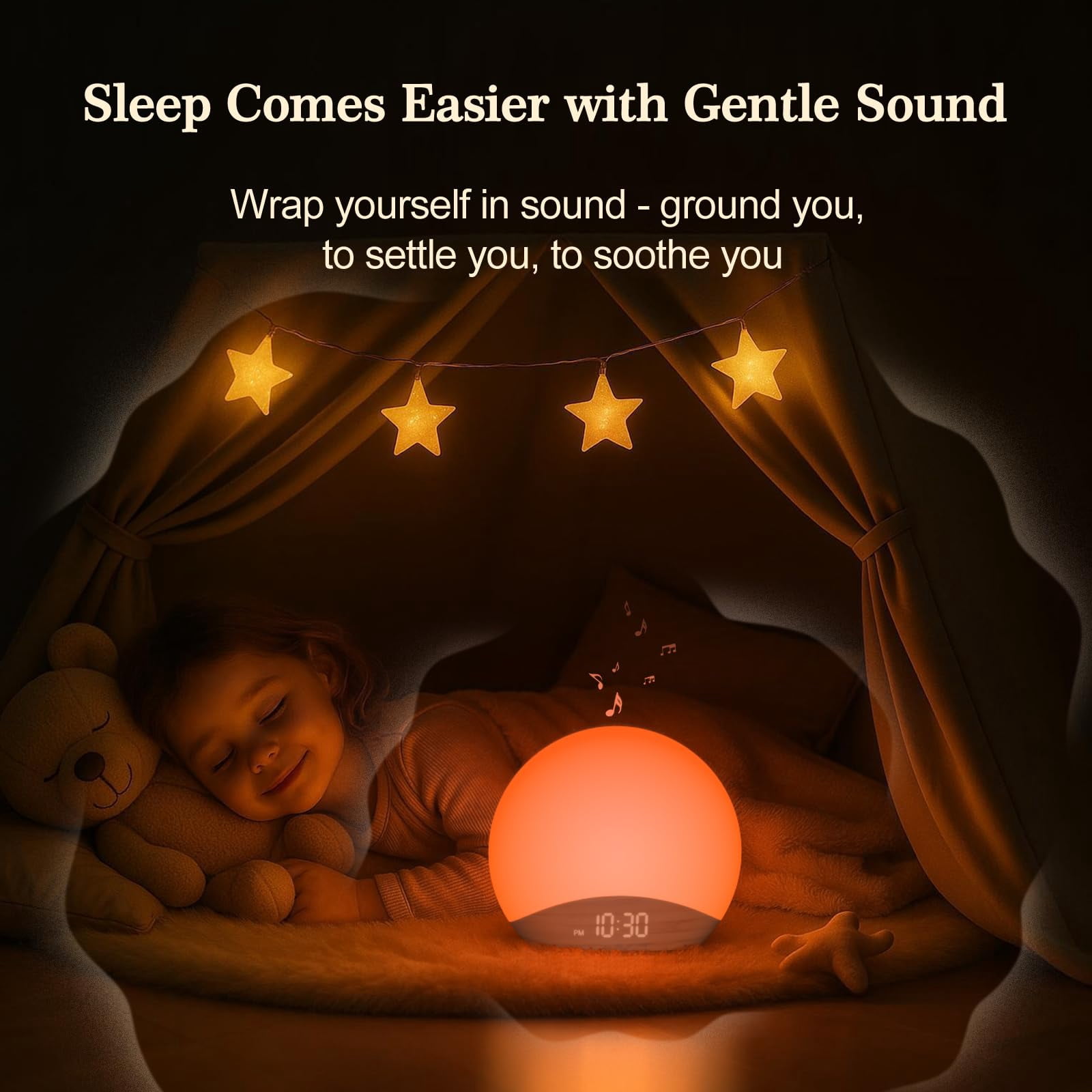 Wood Grain Sunrise Alarm Clock and Sound Machine Nightlight, Digital Dimmable Clock for Bedroom, 20 Sleep Sounds, White Noise Machine for Baby, Adults, Wake Up Light Alarm Clock for Kids