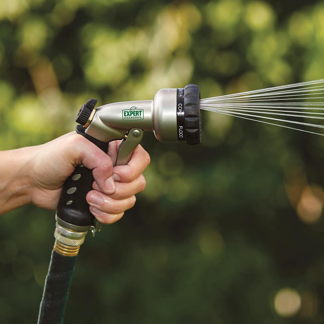 Expert Gardener 7-Pattern Metal Front Trigger Hose Watering Nozzle with Flow Control