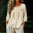 thumbnail image 5 of Short Sleeve Tops for Women Casual Round Neck Down 3/4 Lenght Summer Womens Tshirts Beige XXL, 5 of 9