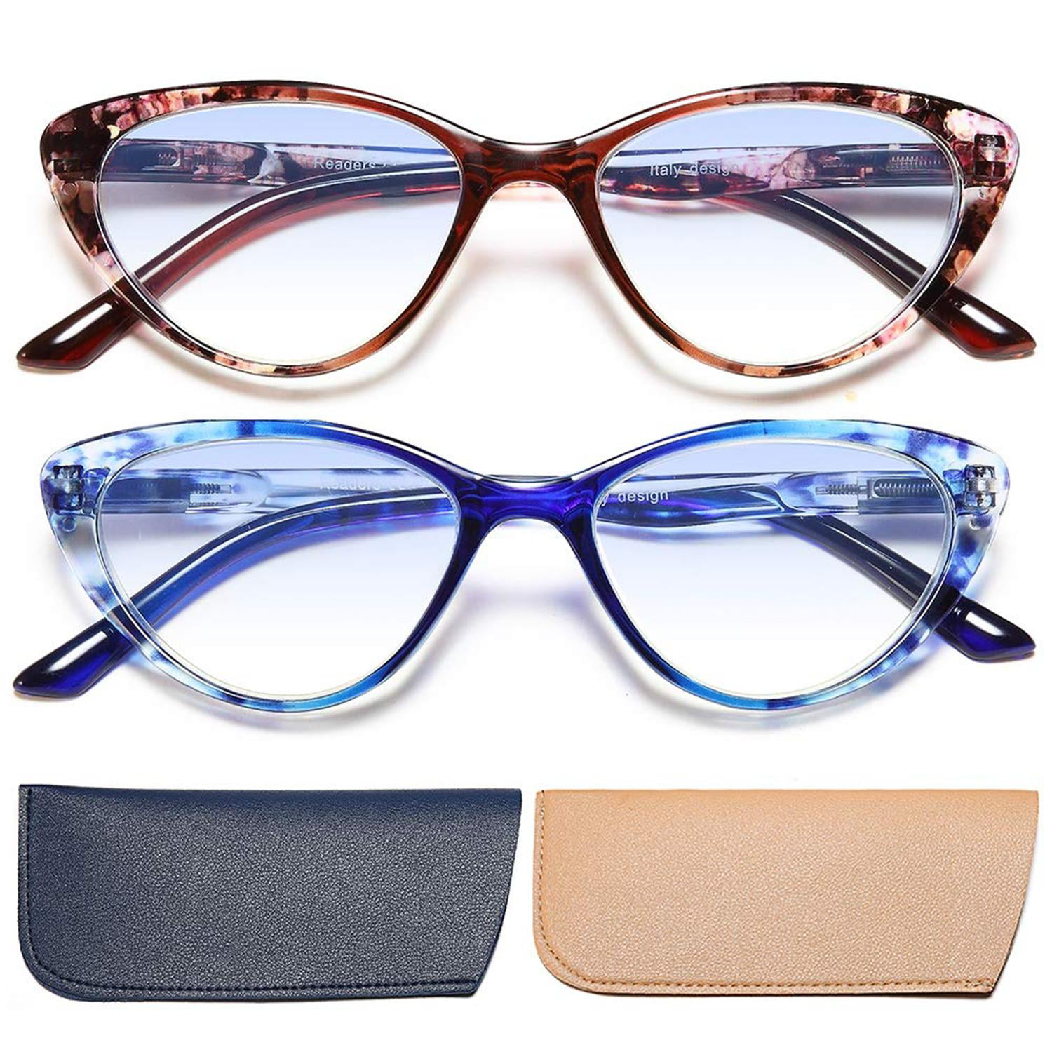 OSLOB 4 PACK Cat Eye Reading Glasses for Women Blue Light Blocking Readers with Spring Hinge Anti Glare UV（Mix,2.5） 