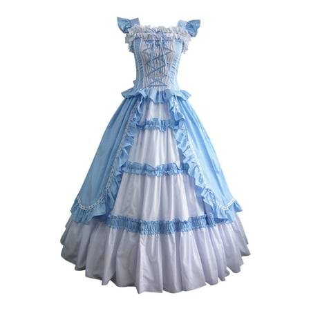 Tumotour Gothic Dress For Women Sleeveless Square Neck Corset Costume Off Shoulder Pleated Tiered Dress Halloween Dresse Drawstring Splice Color Vintage Gothic Medieval Steampunk Dress Gown