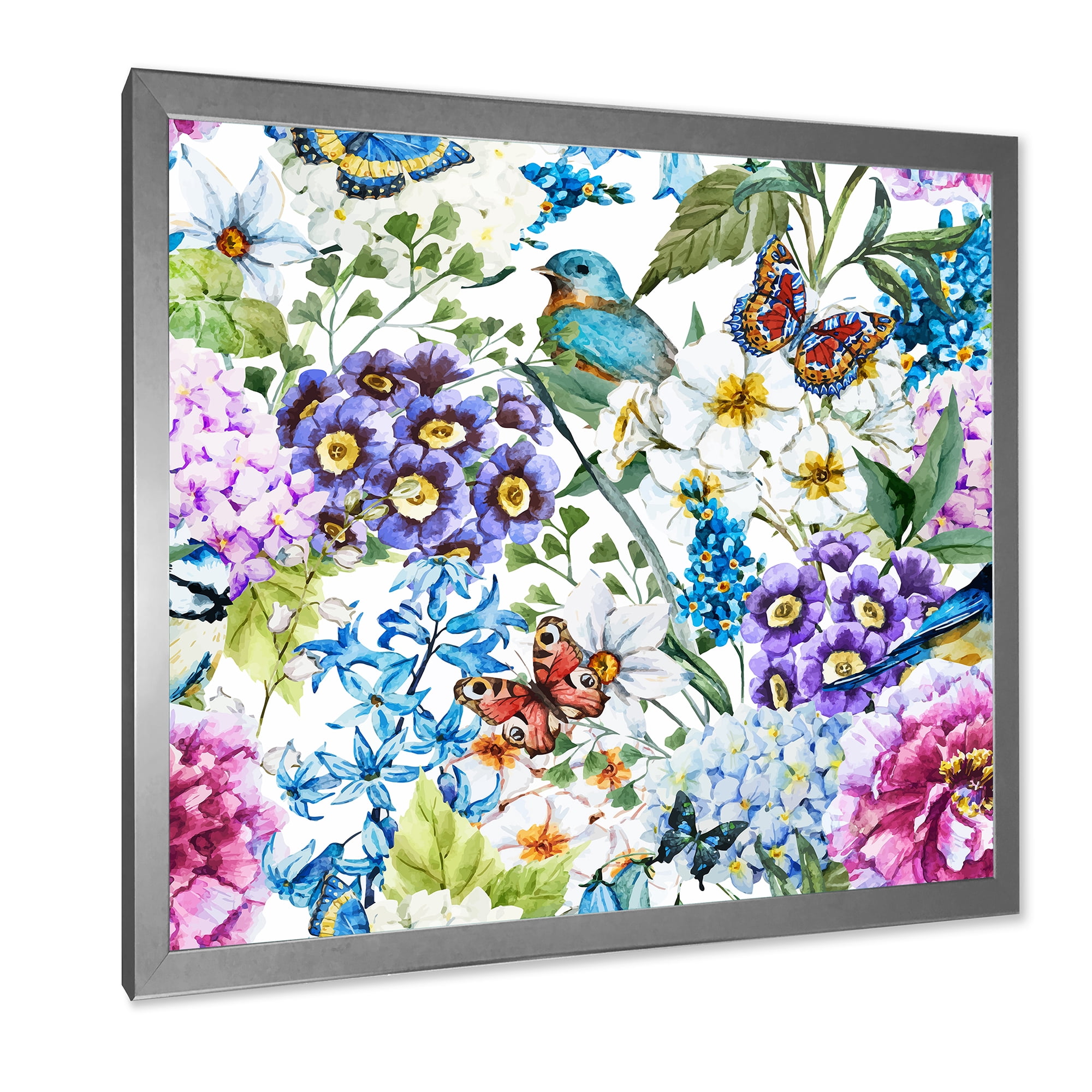 Wildflowers and Vibrant Wild Spring Leaves XII 36 in x 36 in Framed Painting Canvas Art Print, by Designart