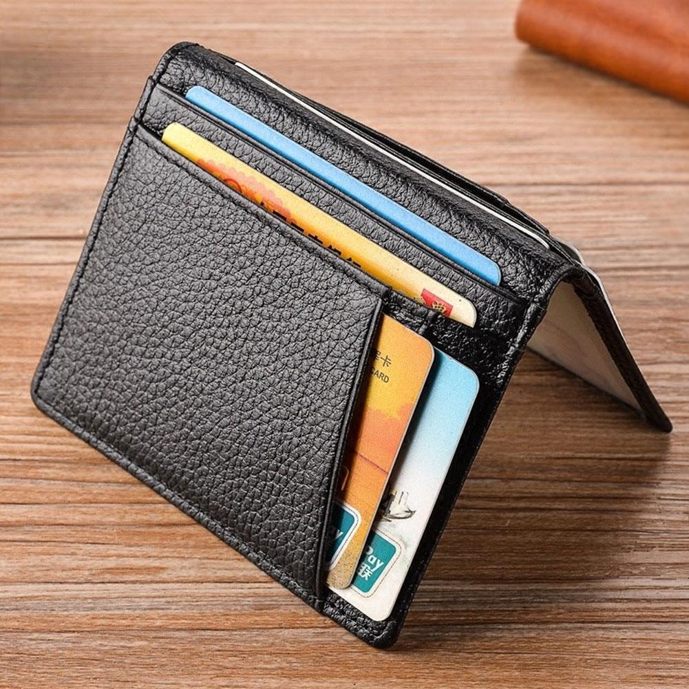 Mens Genuine Leather Bifold Wallet Slim Credit Card Holder ID Pocket Coin Purse Brown Faux Leather