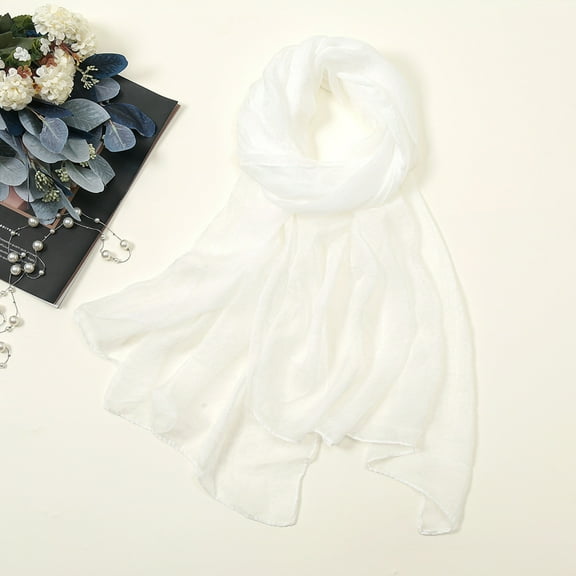 1PC Scarf White Chiffon Women Summer Casual Colorful Multicolor Solid Color Chiffon Thin Regular Silk Scarf Sunscreen Scarf