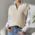 thumbnail image 2 of RMGVDSD Women's Solid Color Sweater Vest Loose V Neck Cute Sleeveless Knitted Casual Pullover Tops Outerwear Classic Casual Fall Sweaters /Beige, 2 of 7