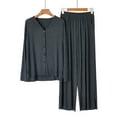 thumbnail image 3 of Diufon Loungewear Sets for Women V Neck Button Long Sleeve Tops Elastic Waist Wide Leg Pants Pj Sets, 3 of 3