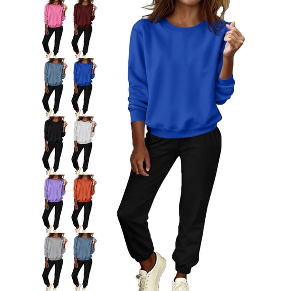 Women's Casual Sweatshirt 2 Piece Outfit Set Crewneck Pullover Long Sleeve Solid Color Oversized Loose Fit Jogger Pants Set