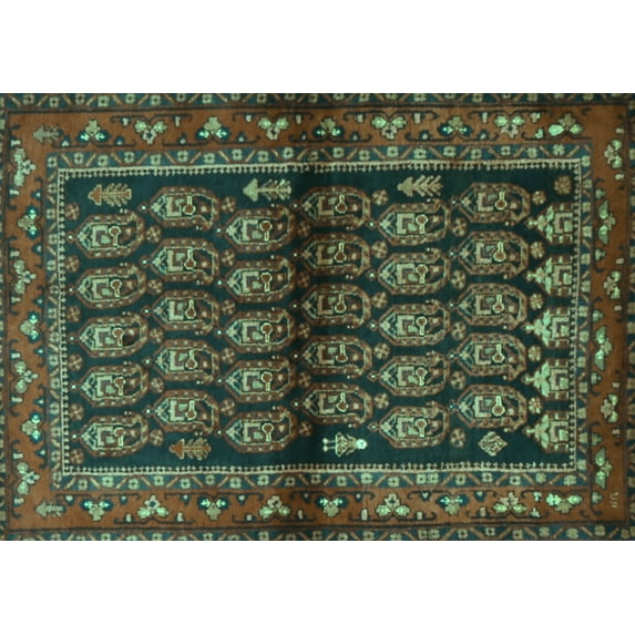 Ahgly Company Indoor Rectangle Persian Turquoise Blue Traditional Area Rugs, 2' x 3'
