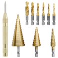 thumbnail image 1 of Ensemble de 10 Perceuses Combinées Flûte Droite Perceuse à Tige Hexagonale Vis Perceuse à Ressort Poinçon Automatique Outil de Menuiserie pour Bois Plastique Métal, 1 of 10