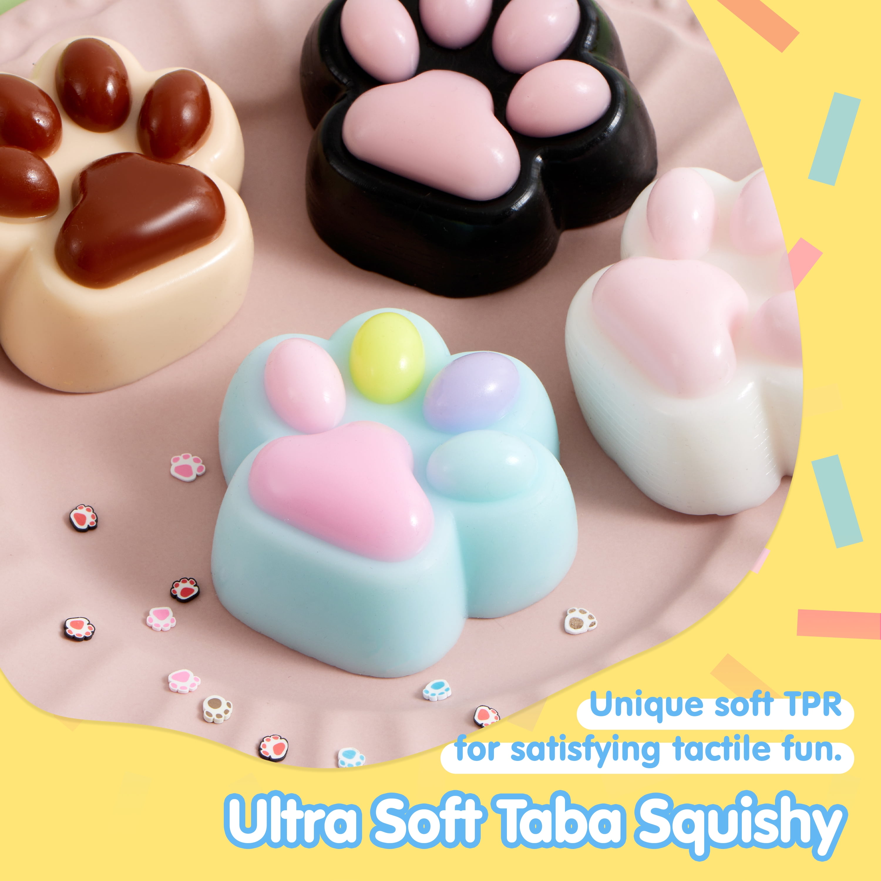 Joyfy 4 Pcs Taba Squishy Paw Squishy Fidget Toys for Adults Colorful Kawaii Fufu Squishies for Kids, Soft Squeeze Stress Relief Gifts for Birthday