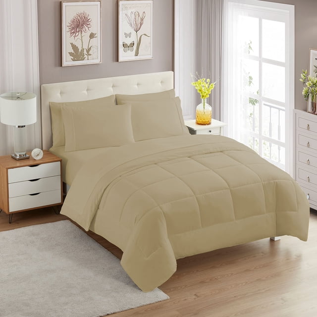 Set de edredón Sweet Home Collection Taupe Twin, 7 piezas