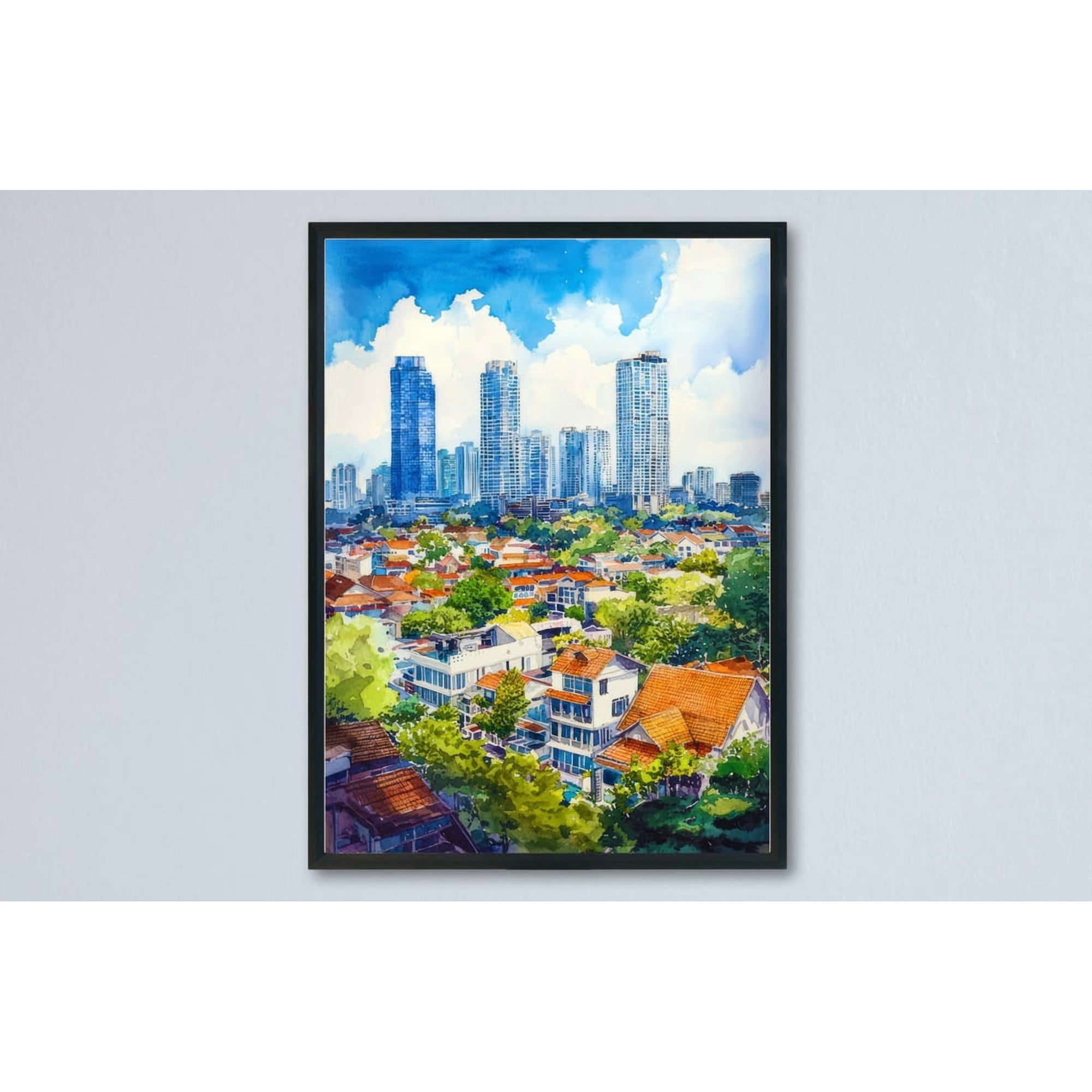 Jakarta Indonesia Poster Jakarta Travel Print City Skyline Painting Asia Wall Art Urban Landscape Decor Souvenir, Poster Only