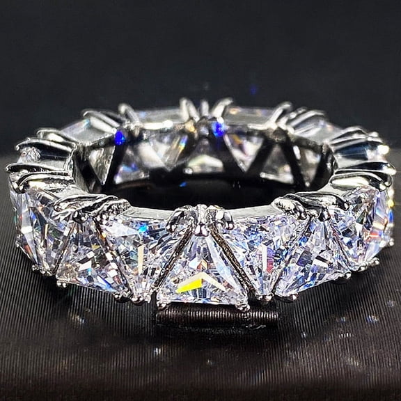 New Luxury Wedding Band Rings for Women Unique Triangle Cubic Zirconia