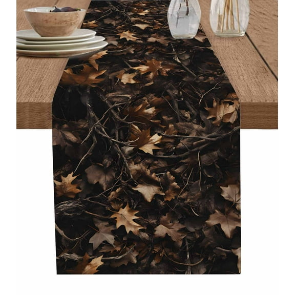 Hokiten Table Runners 36 Inches Long Dress Scarves, Withered LeavesVintage Brown Botanical Farmhouse Kitchen/Dining Table Runner, Short Coffee Tablerunners, 13x36 Inch