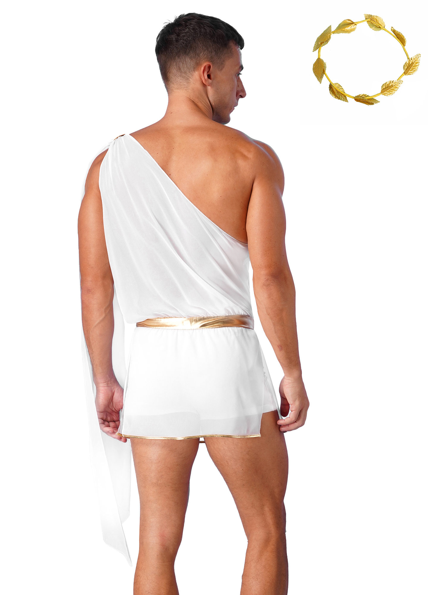 Eandarui Men's Greek Toga Costume Sets Adult Classic Toga Cosplay Roman Costume with Gold Laurel White L