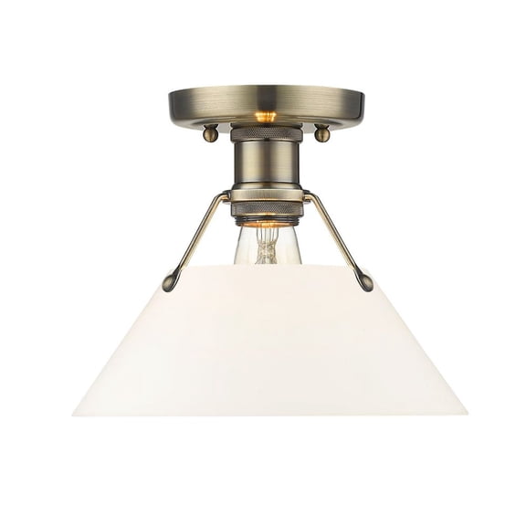 3306-FM AB-OP-Golden Lighting-Orwell - 1 Light Flush Mount 8 Inches Tall and 10 Inches Wide-Aged Brass Finish-Opal Shade Color