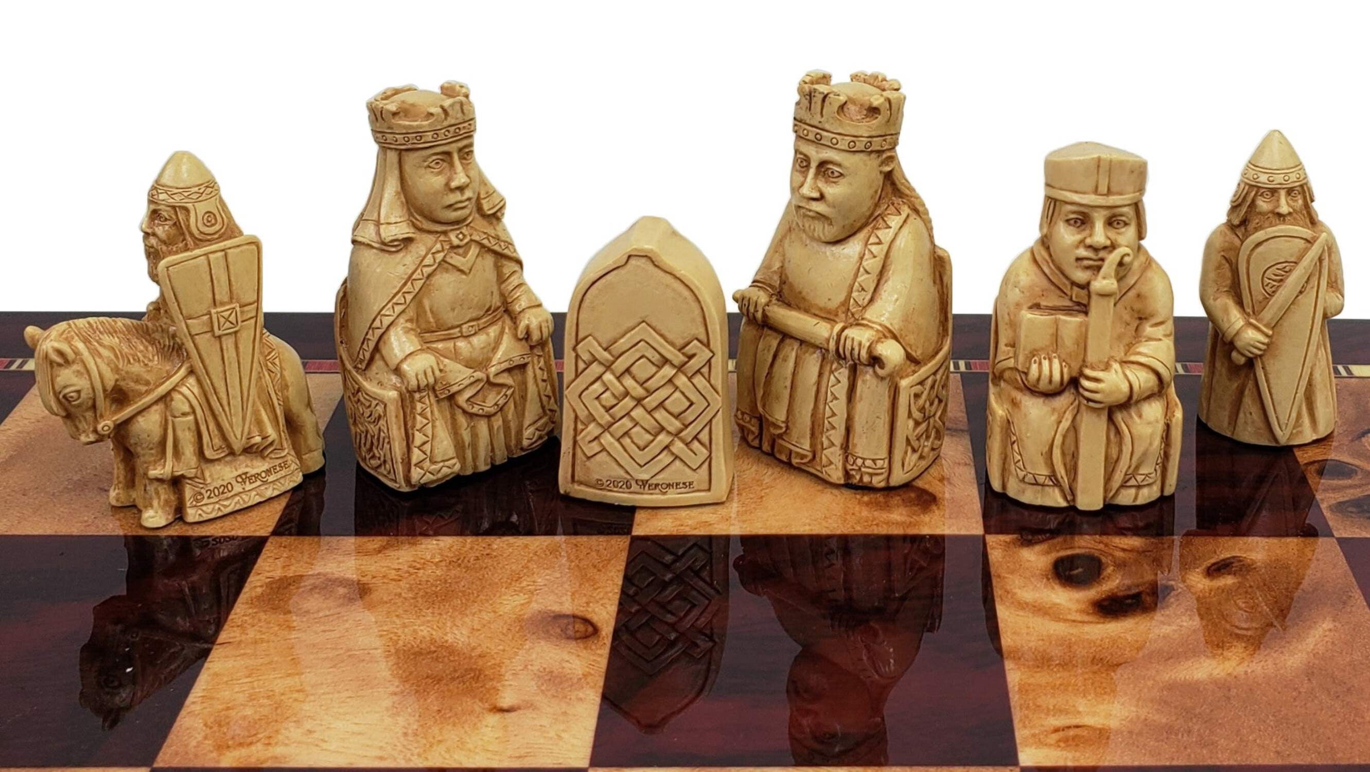 Antique White  Red Mini Isle of Lewis Chess Set With 18" Cherry Color Board