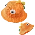 thumbnail image 1 of Lindo sombrero de pescador de dinosaurio de dibujos animados (naranja, con una circunferencia de 52 cm), sombrero de sol de verano para niña, sombrero de paja, sombrero de playa, lindo, ligero y trans, 1 of 5
