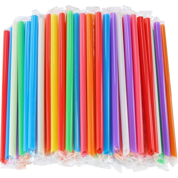 100 Pcs Multi Colors Jumbo Smoothie Straws Boba Straws,Plastic Milkshake Straws Disposable Wide-mouthed Large Individually Wrapped Straws(0.43" Wide X 9.45" Long)