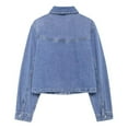 thumbnail image 4 of Summer Tops for Women Crop Denim Jacket Long Sleeve Jean Lapel Collar Denim Blouse Shirts for Women Blue L, 4 of 5