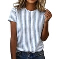 thumbnail image 2 of Endives Womens Summer Top Striped Tshirt for Women Round Neck Short Sleeve T Shirt Casual Loose Fit Top Summer Basic Tee Daily Wear Sky Blue L, 2 of 4