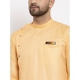 thumbnail image 2 of eloria Men's Trending Indian Traditional Solid Peach-Coloured Asymmetric Kurta, 2 of 7