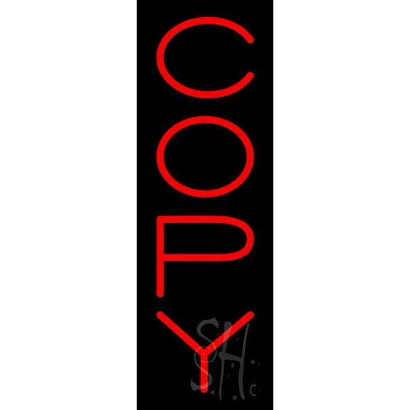 Vertical Red Copy LED Neon Sign 24" Tall x 8" Wide, Clear Edge Cut Acrylic Backing, with Dimmer - Bright and Premium built indoor LED Neon Sign for Computer & Electronics store decor.