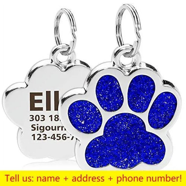 Personalized Dog Cat Tags Engraved Cat Dog Puppy Pet ID Name Collar Tag Pendant Pet Accessories Paw Glitter Pendant ShopWise Round
