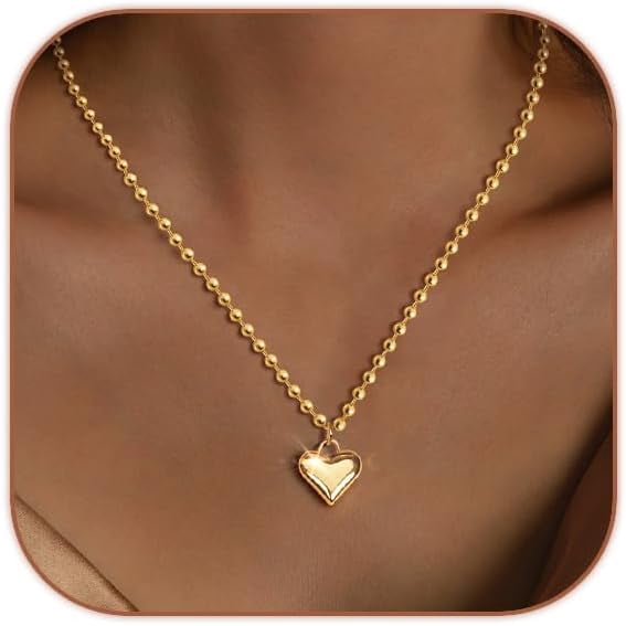 Chunky Gold Necklace For Women - 18K Gold Plated Sun & Heart Pendant - Adjustable Coquette Y2K Choker