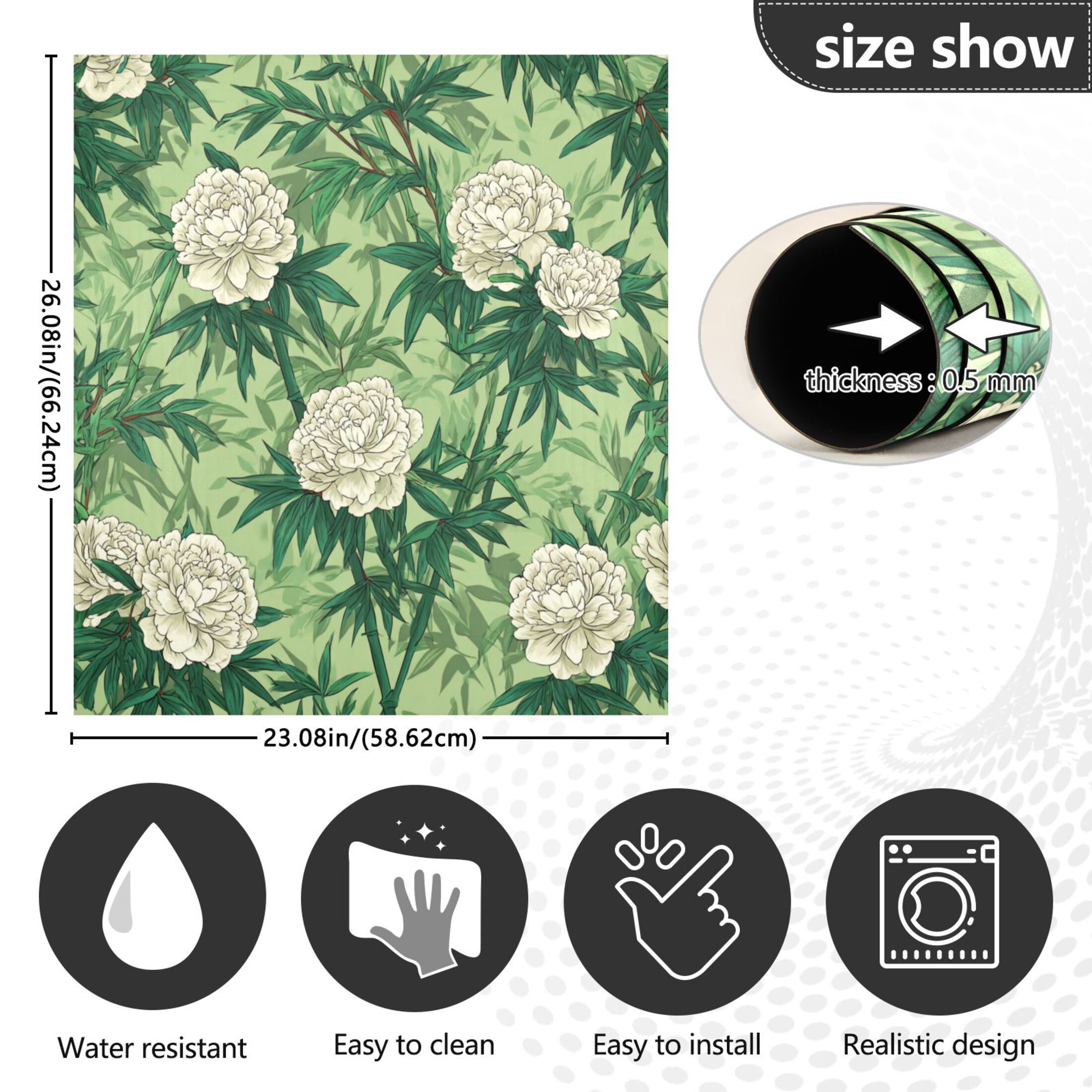 Dishwasher Magnetic Refrigerator Magnet Cover Sticker Home Decorative 23"x26" White Peony and Bamboo
