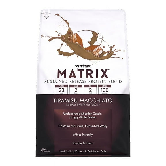 Syntrax Matrix Tiramisu Macchiato Sustained‑Release Protein Powder Blend 5 lb with 100mg Caffeine