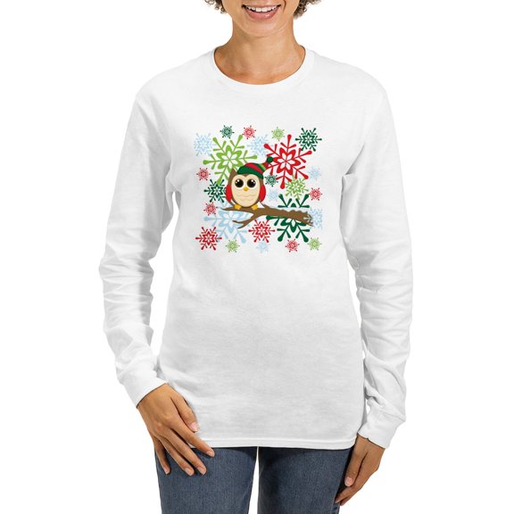 CafePress - Christmas Owl Women's Long Sleeve T Shirt - Women's Long Sleeve Graphic Casual T-Shirt