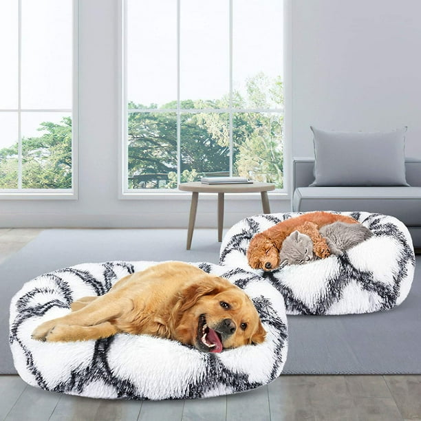 IGUOHAO Calming Dog Bed for Small Medium Large Dogs and Cats Anti Anxiety Faux Fur Donut Comfortable Self Warming Washable Orthopedic Sleeping Pet