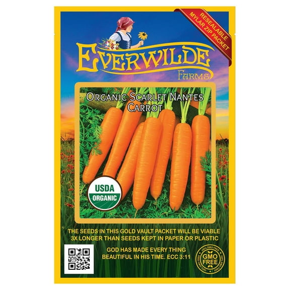 Everwilde Farms - 1000 Organic Scarlet Nantes Carrot Seeds - Gold Vault Jumbo Bulk Seed Packet